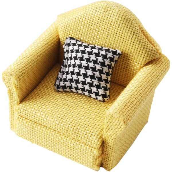 Miniatur-Sofa-Sessel aus gelbem Stoff für Puppenhaus 1:12 Predolo