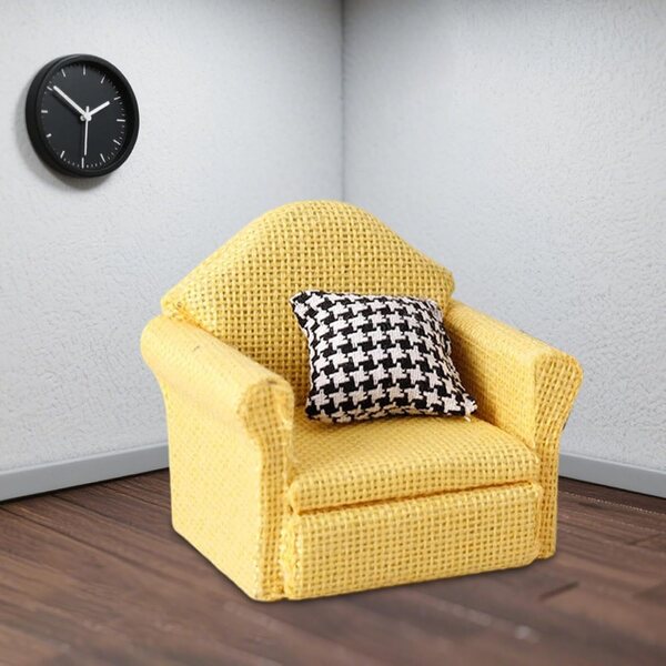 Miniatur-Sofa-Sessel aus gelbem Stoff für Puppenhaus 1:12 Predolo