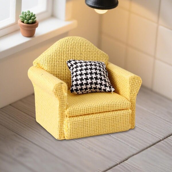 Miniatur-Sofa-Sessel aus gelbem Stoff für Puppenhaus 1:12 Predolo