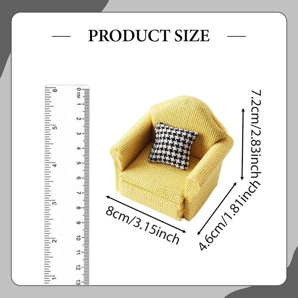 Miniatur-Sofa-Sessel aus gelbem Stoff für Puppenhaus 1:12 Predolo