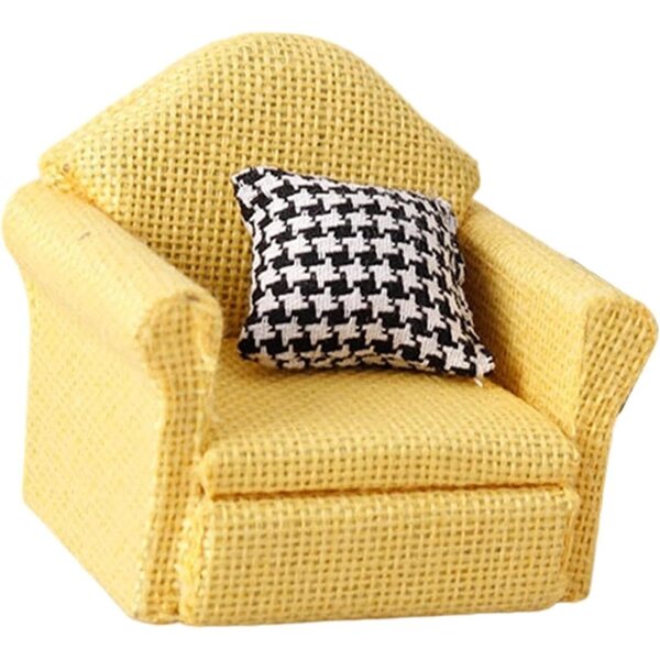 Miniatur-Sofa-Sessel aus gelbem Stoff für Puppenhaus 1:12 Predolo