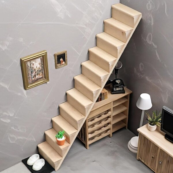 1:12 Unbemalte Puppenhaus-Miniaturtreppe aus Holz, 2 Stück