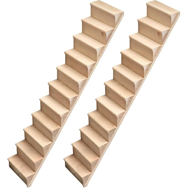 1:12 Unbemalte Puppenhaus-Miniaturtreppe aus Holz, 2 Stück