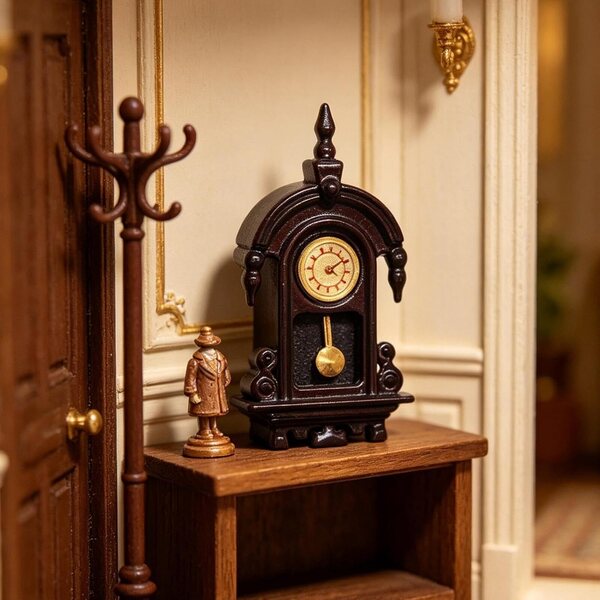 Mini orologio da parete in legno per case delle bambole, accessorio decorativo realistico