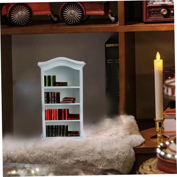 Puppenhaus-Miniaturregal mit 30 Holzbüchern auf 4 Ebenen weiß
