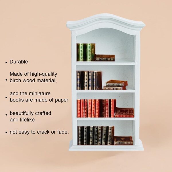 Puppenhaus-Miniaturregal mit 30 Holzbüchern auf 4 Ebenen weiß