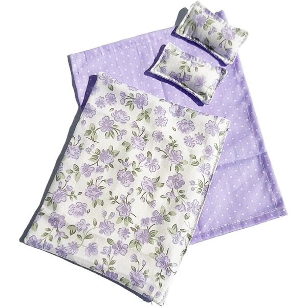 Set biancheria da letto per casa delle bambole 1/12 in tessuto realistico RKJRTK