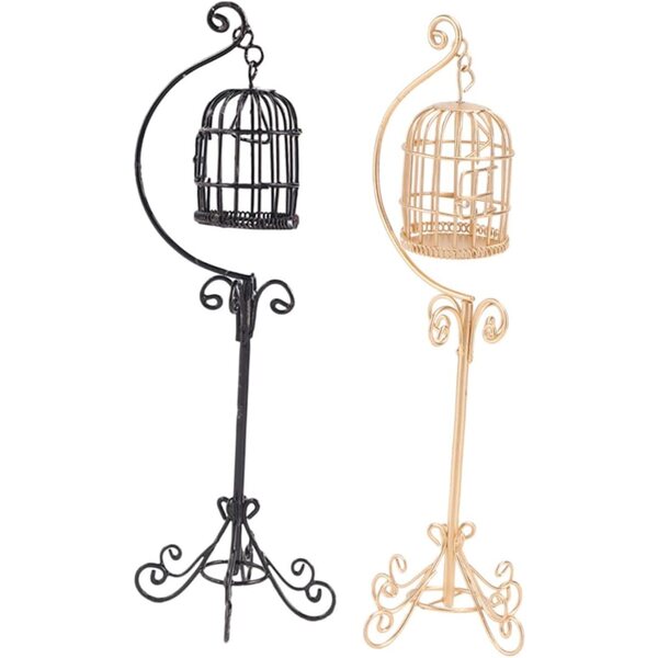 Gabbie Uccelli Miniature Vintage 2 Pezzi con Supporto per Case delle Bambole e Micro Paesaggi