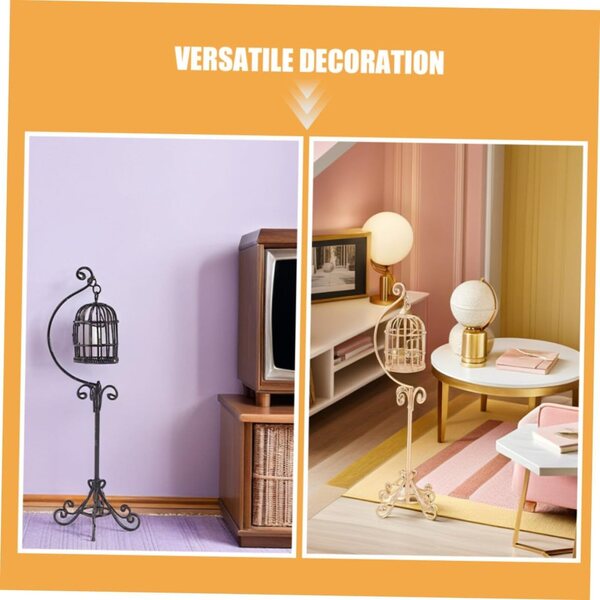 Vintage Miniatur-Vogelkäfige 2 Stück mit Ständer für Puppenhäuser und Mikrolandschaften
