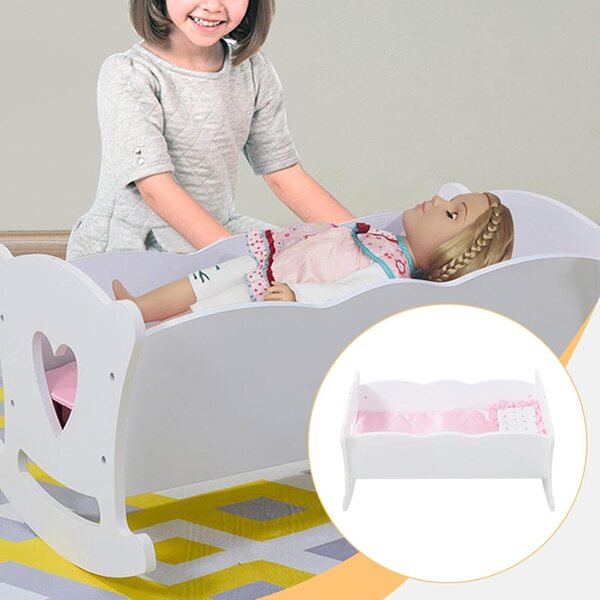 Culla in Legno Bianco per Bambole 18 Pollici con Design a Dondolo e Set Completo