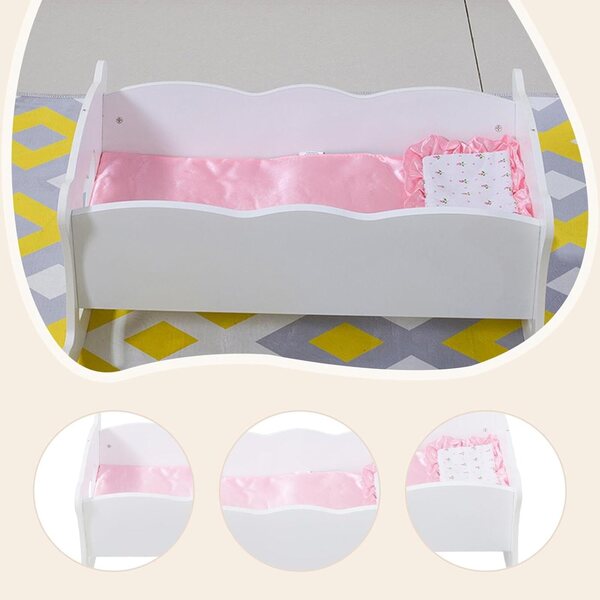 Culla in Legno Bianco per Bambole 18 Pollici con Design a Dondolo e Set Completo