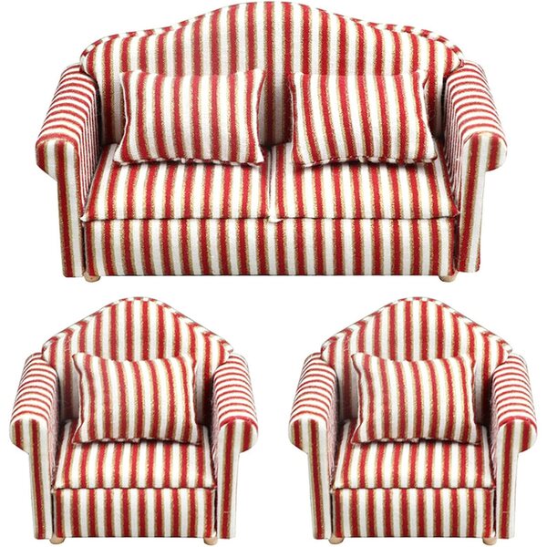 3-teiliges Miniatur-Sofa-Set im Maßstab 1:12 für Puppenhaus mit Kissen