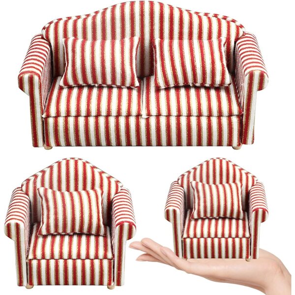 3-teiliges Miniatur-Sofa-Set im Maßstab 1:12 für Puppenhaus mit Kissen