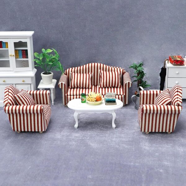 3-teiliges Miniatur-Sofa-Set im Maßstab 1:12 für Puppenhaus mit Kissen