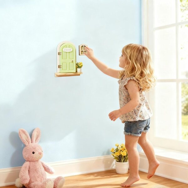Porta delle Fate in Legno Naturale, Decorazione Magica per Bambini e Stanza da Principessa