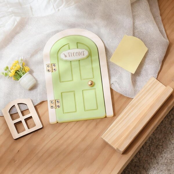 Porta delle Fate in Legno Naturale, Decorazione Magica per Bambini e Stanza da Principessa