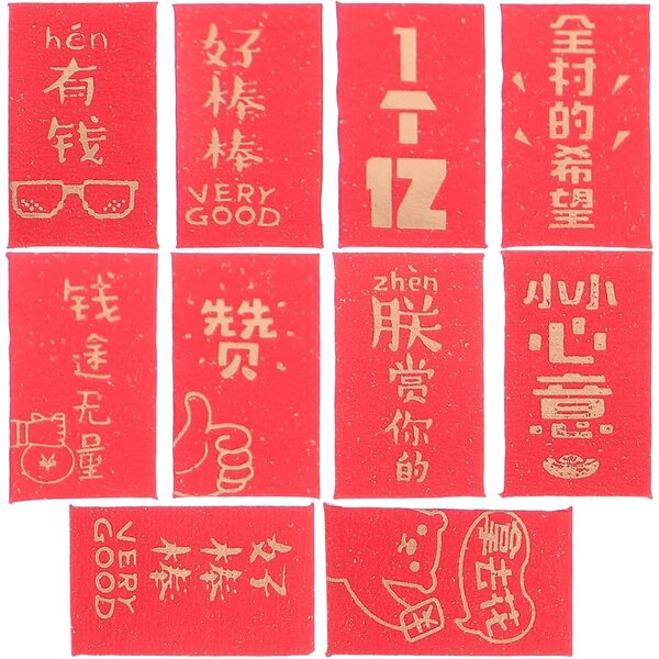 10 Mini Buste Rosse Portafortuna per Casa delle Bambole, Accessori Decorativi in Carta