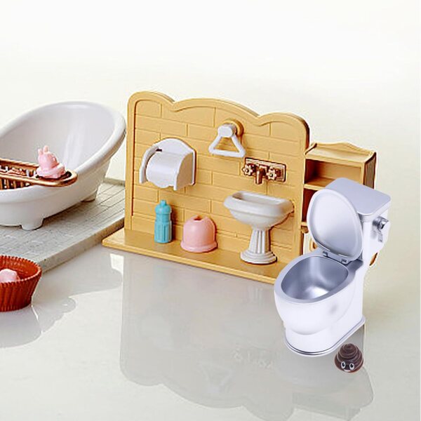 Mini-Kunststofftoilette mit Sound für Puppenhäuser im Maßstab 1:12, garantiert realistisch
