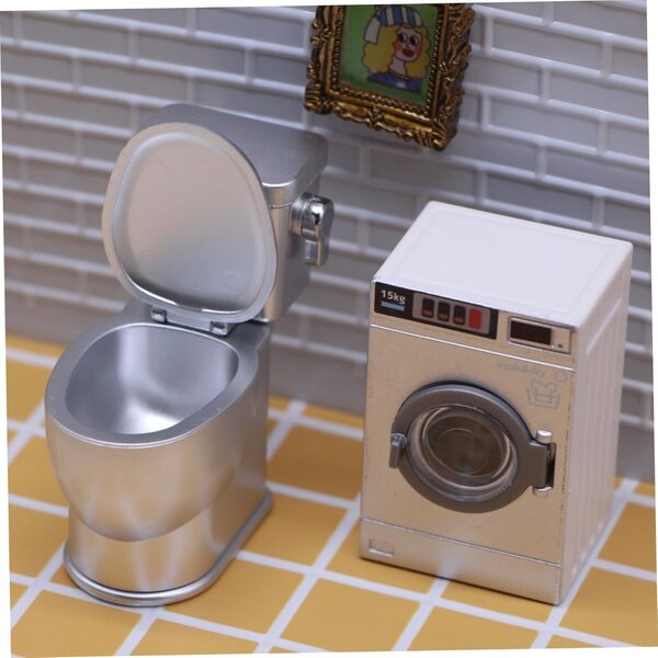 Mini-Kunststofftoilette mit Sound für Puppenhäuser im Maßstab 1:12, garantiert realistisch