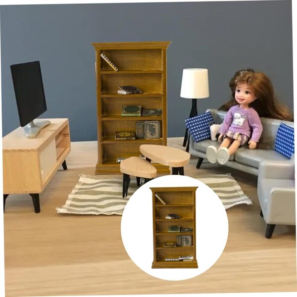 1:12 Puppenhaus Mini-Bücherregal aus Holz, handgefertigte Miniaturmöbel