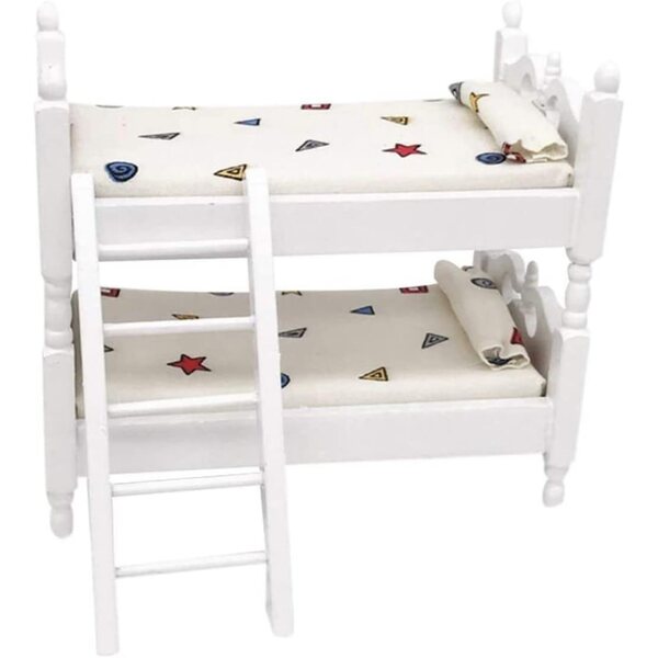 Wxyestna 1/12 Puppenhaus Etagenbett aus Holz mit Leiter weiß