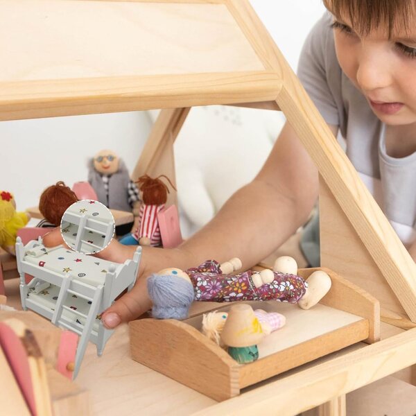 Wxyestna 1/12 Puppenhaus Etagenbett aus Holz mit Leiter weiß