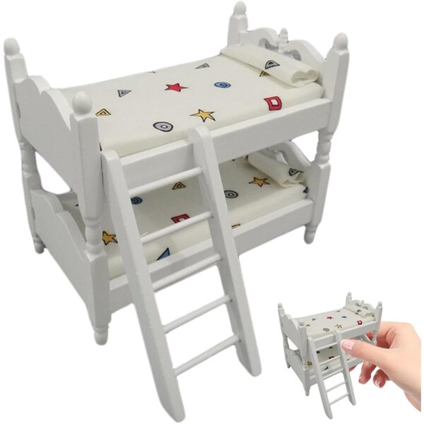 Wxyestna 1/12 Puppenhaus Etagenbett aus Holz mit Leiter weiß