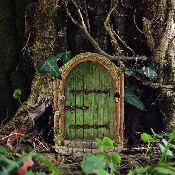Porta delle Fate in Legno per Giardino Miniatura, Decorazione Magica 10x8 cm