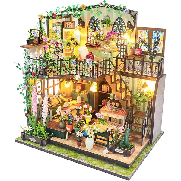 Darcy Flower House Miniaturhaus-Set mit Lichtern und wertvollen Details für Erwachsene