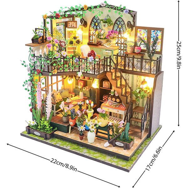 Darcy Flower House Miniaturhaus-Set mit Lichtern und wertvollen Details für Erwachsene