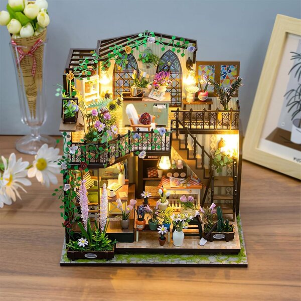 Darcy Flower House Miniaturhaus-Set mit Lichtern und wertvollen Details für Erwachsene