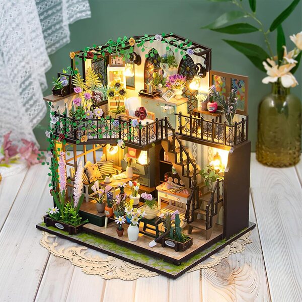 Darcy Flower House Miniaturhaus-Set mit Lichtern und wertvollen Details für Erwachsene
