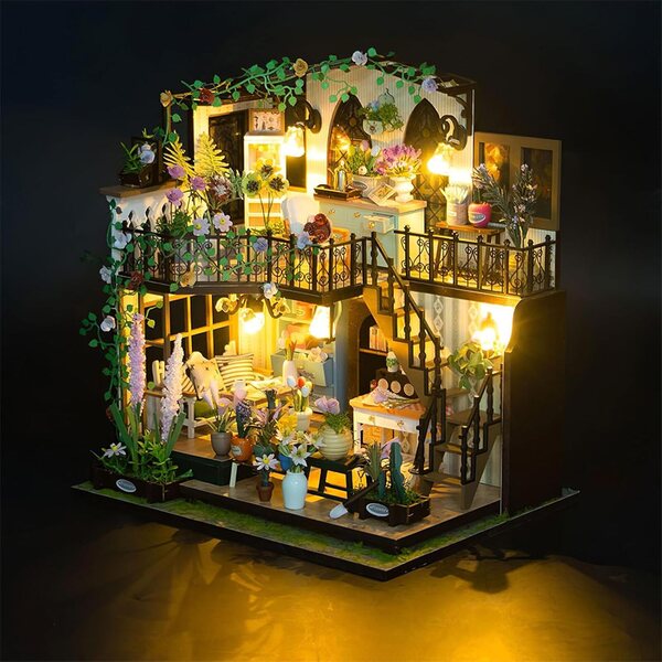 Darcy Flower House Miniaturhaus-Set mit Lichtern und wertvollen Details für Erwachsene