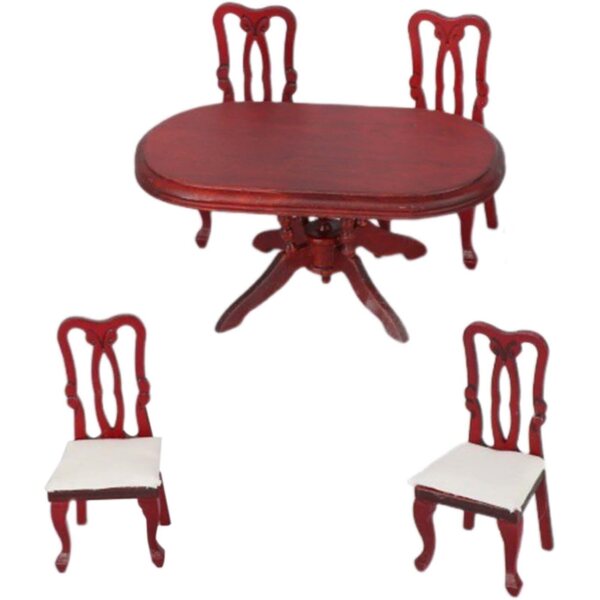 Set Mobili in Miniatura 1:12 Tavolo e 4 Sedie in Legno per Casa delle Bambole