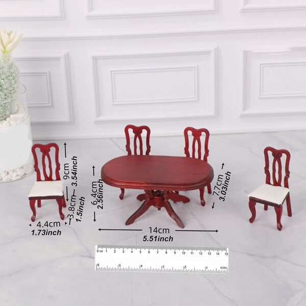 Set Mobili in Miniatura 1:12 Tavolo e 4 Sedie in Legno per Casa delle Bambole