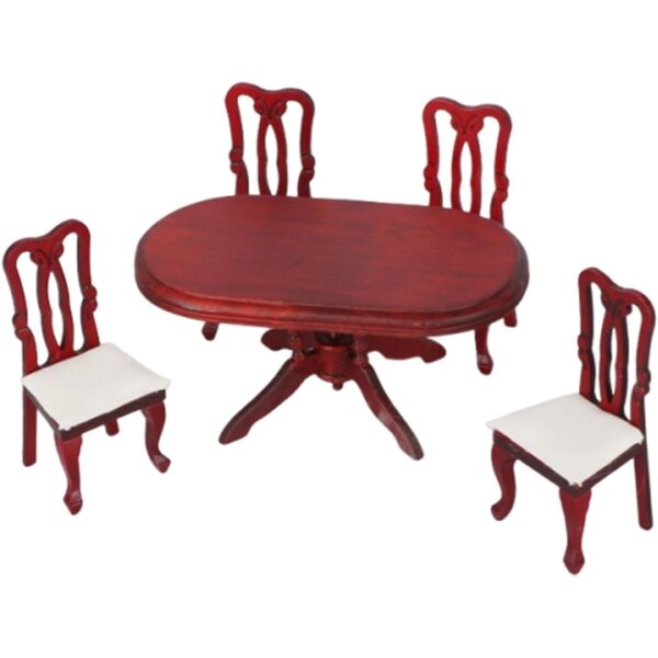 Set Mobili in Miniatura 1:12 Tavolo e 4 Sedie in Legno per Casa delle Bambole
