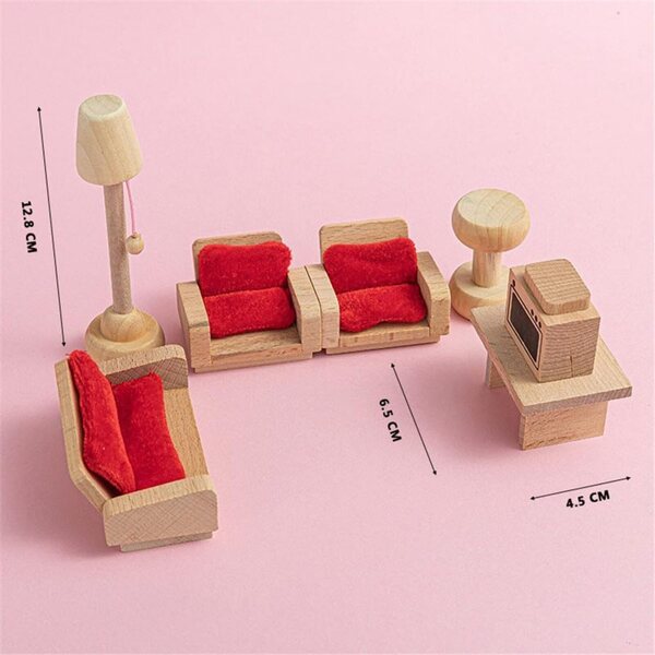 1:12 Miniaturmöbel für Puppenhäuser: Sofa, Fernseher, Lampe, Couchtisch und TV-Schrank