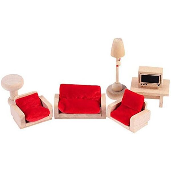 1:12 Miniaturmöbel für Puppenhäuser: Sofa, Fernseher, Lampe, Couchtisch und TV-Schrank