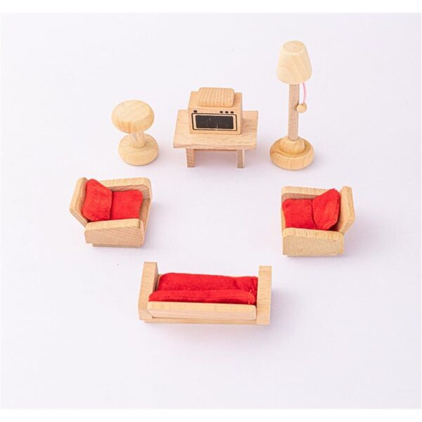 1:12 Miniaturmöbel für Puppenhäuser: Sofa, Fernseher, Lampe, Couchtisch und TV-Schrank