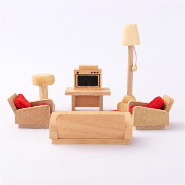 1:12 Miniaturmöbel für Puppenhäuser: Sofa, Fernseher, Lampe, Couchtisch und TV-Schrank