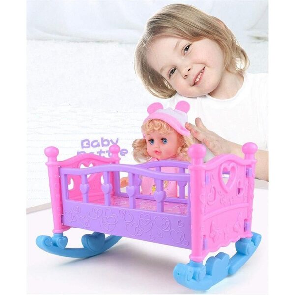 Culla a Dondolo per Bambole con Cuscino e Coperta per Casa delle Bambole