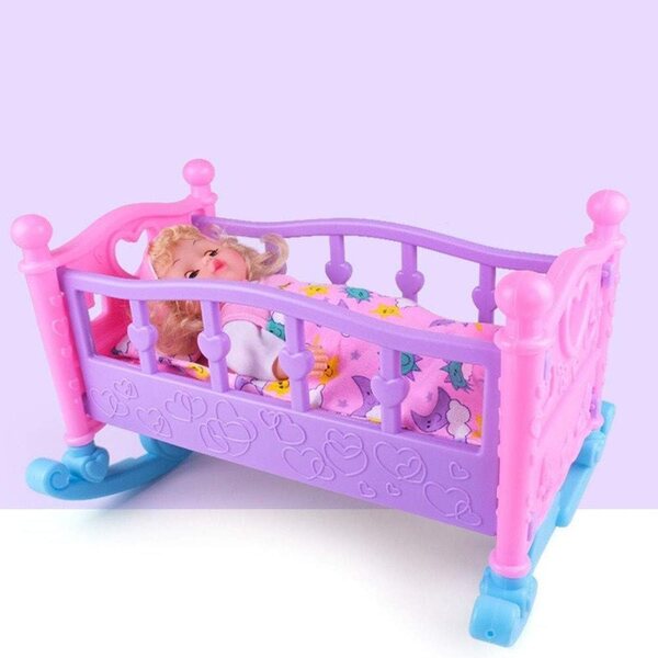 Culla a Dondolo per Bambole con Cuscino e Coperta per Casa delle Bambole