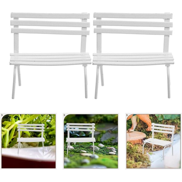 Lot de 2 bancs miniatures en fer blanc pour maisons de poupées et décorations 6,5x6x3 cm