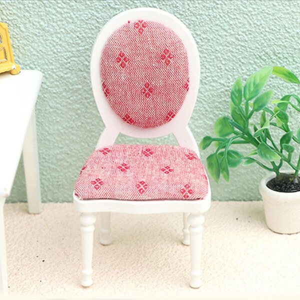 Syrisora Sedia in Legno Bianco con Cuscino Rosa per Casa delle Bambole Scala 1:12
