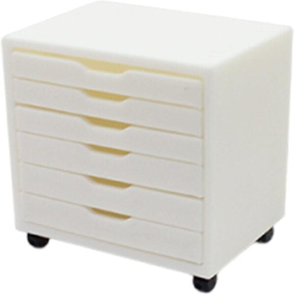 Milageto Comodino Miniatura 1:12 con 6 cassetti per casa delle bambole, bianco elegante