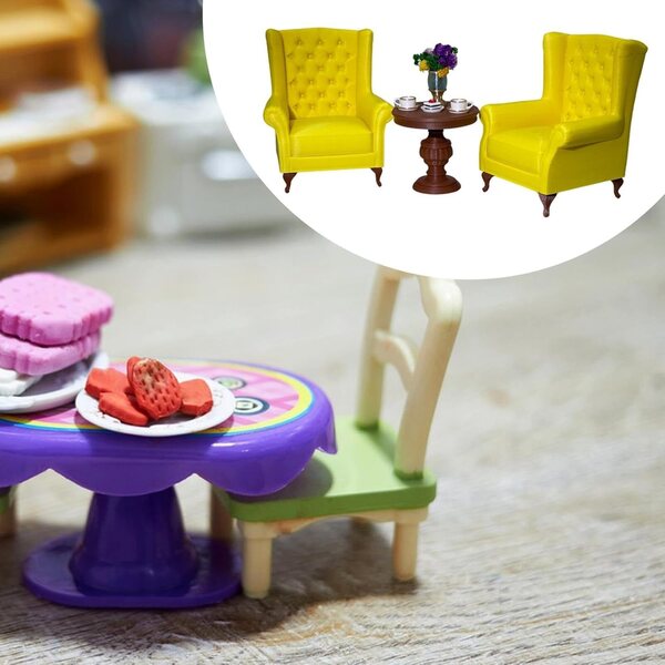 Miniatura Divani e Tavolino per Casa delle Bambole 1:12 - Set Mobili Giallo MotiveTech