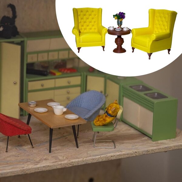 Miniatura Divani e Tavolino per Casa delle Bambole 1:12 - Set Mobili Giallo MotiveTech