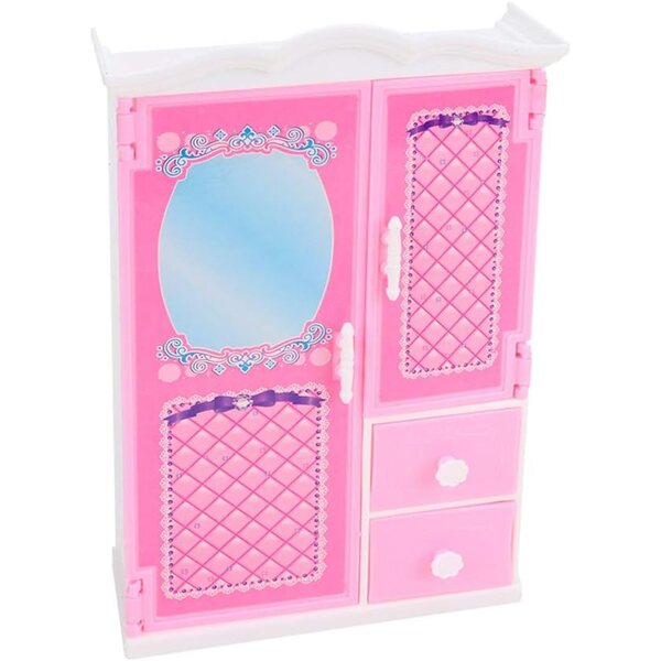 Tnfeeon Armadio per Bambole Rosa con Cassetti e Ante Facili da Aprire, 22,5x14x5,5 cm
