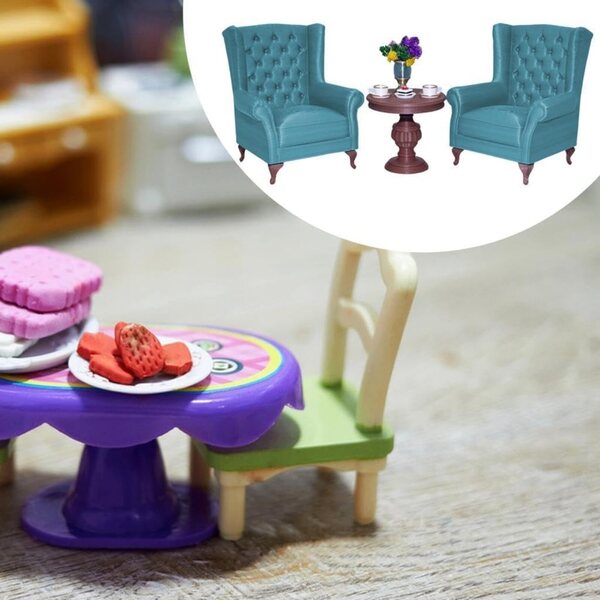 Set Micro Divani Americani per Casa delle Bambole 1:12 Colcolo Blu Resistente