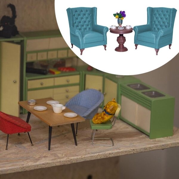 Set Micro Divani Americani per Casa delle Bambole 1:12 Colcolo Blu Resistente